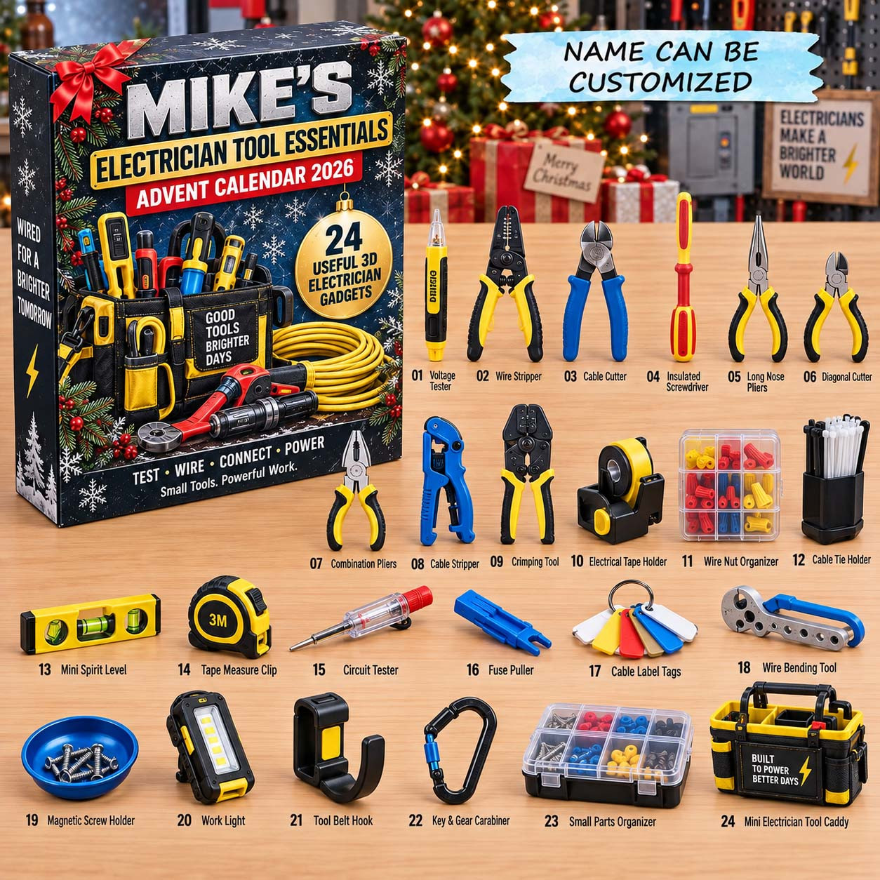 Customized Electrician Tool Essentials Advent Calendar 2026 Gifts For Men - GWH