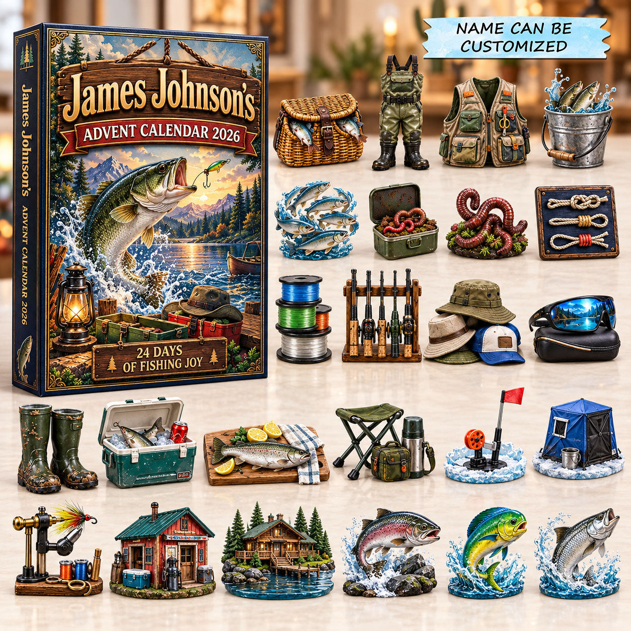Customized Fishing Joy Advent Calendar 2026 Christmas Gift For Dad - GWH
