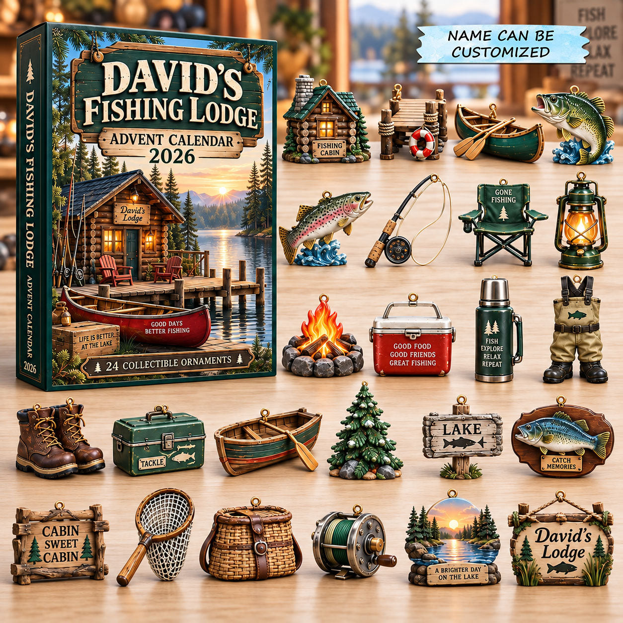 Customized Fishing Lodge Advent Calendar 2026 Christmas Gifts For Fishermen - GWH
