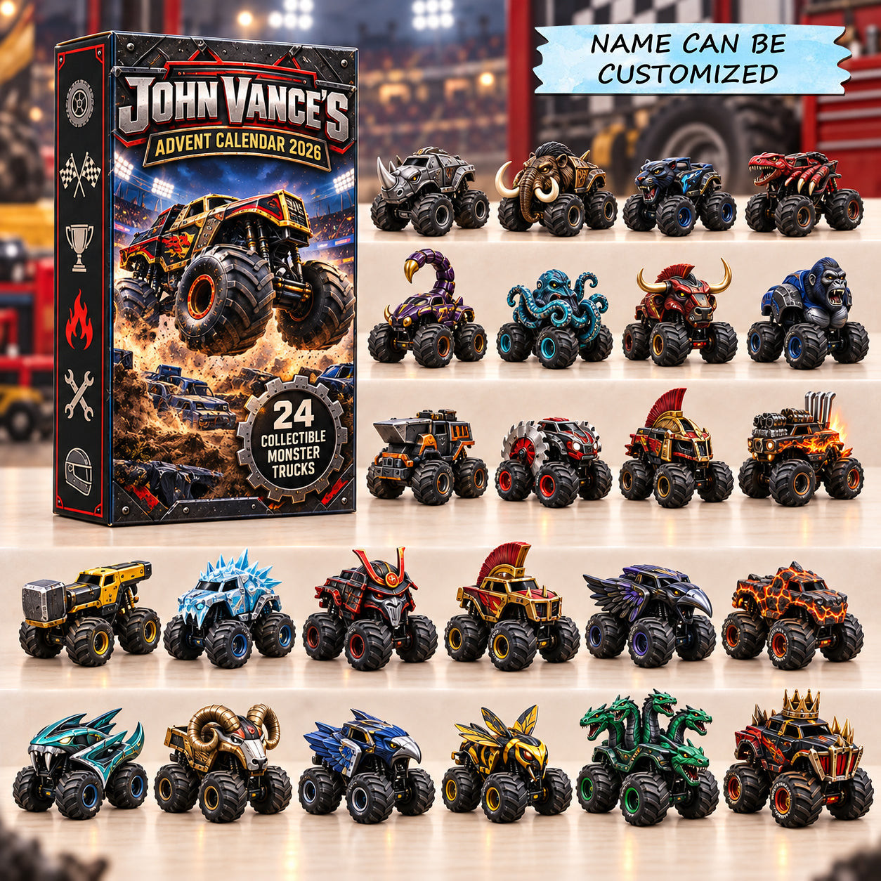 Customized Monster Trucks Advent Calendar 2026 Christmas Gifts For Boys - GWH