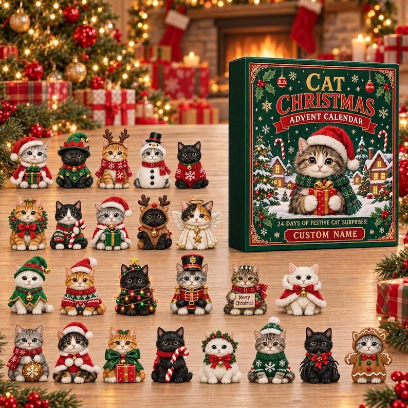 Customized Name Cat Christmas Advent Calendar 2026 Countdown Gifts For Cat Lovers - GWH