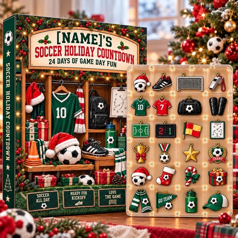 Customized Name Soccer Holiday Countdown Advent Calendar 2026 Christmas Gifts For Players - GWH