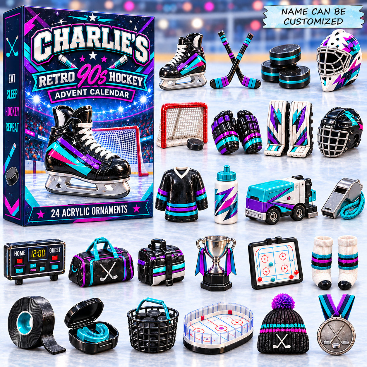 Customized Retro 90s Hockey Advent Calendar 2026 Christmas Gifts For Players - GWH