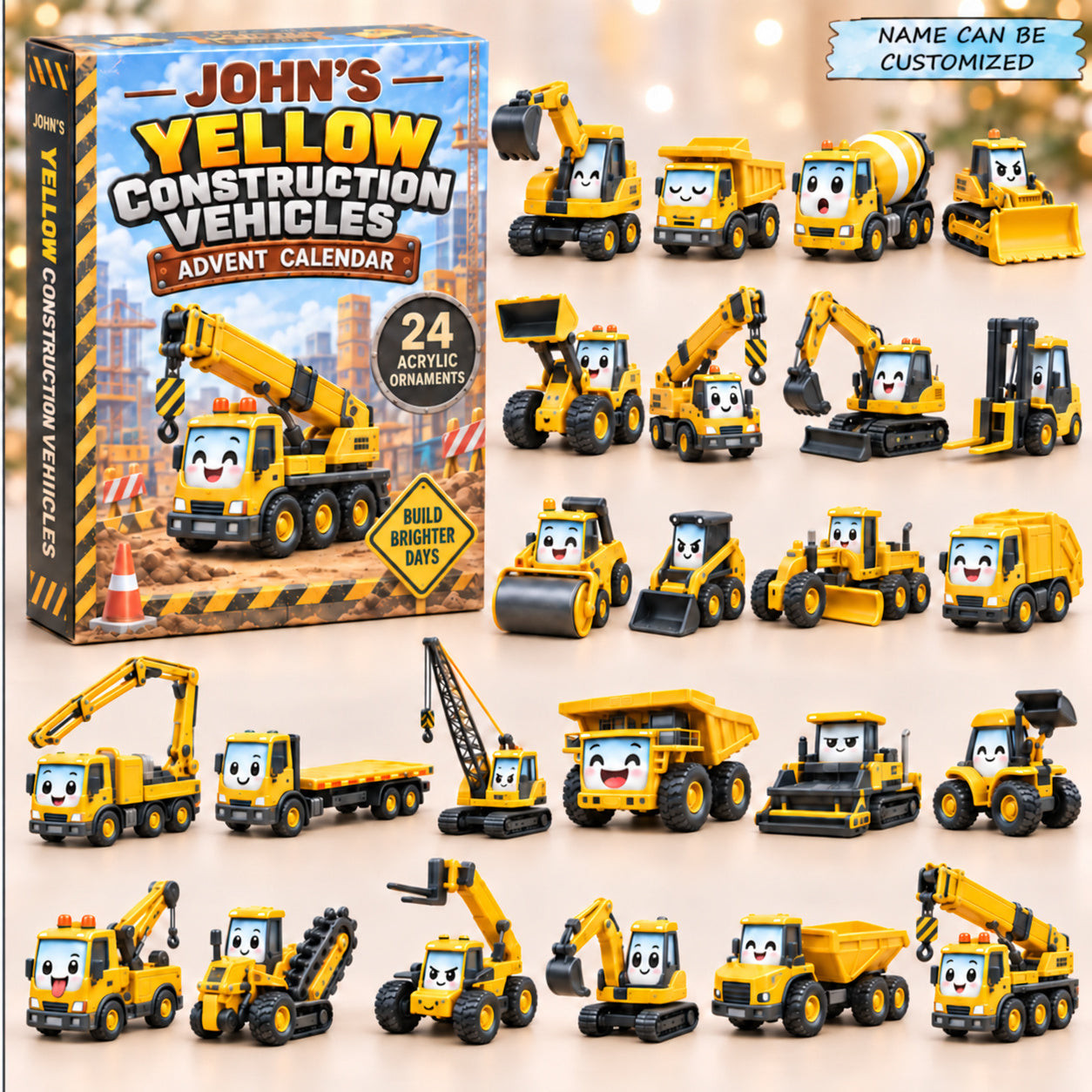 Customized Yellow Construction Vehicles Advent Calendar 2026 Christmas Gifts For Boys - GWH