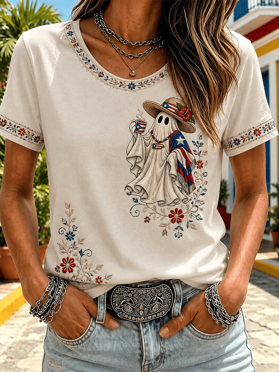 Cute Ghost Flag Halloween T-Shirt Vibrant Autumn Clothing Gift For Sister - Gwh