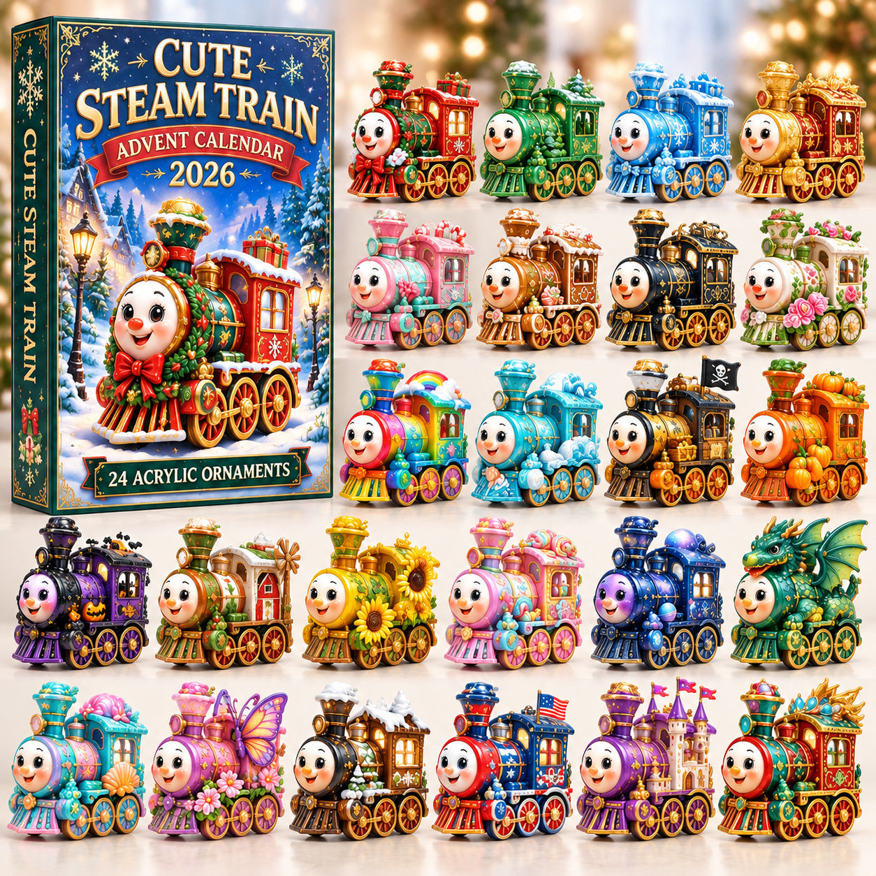 Cute Steam Train Advent Calendar 2026 Christmas Countdown Gifts For Girls - GWH
