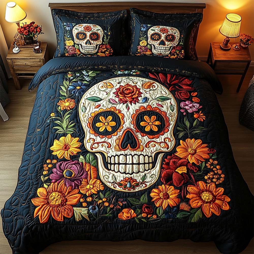 Day Of The Dead Quilted Bedding Sugar Skull Halloween Bedroom Decoration Gift For Him - GWH