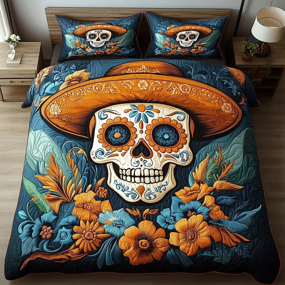 Day Of The Dead Quilted Bedding Sugar Skull Halloween Home Decor Gift Ideas - GWH