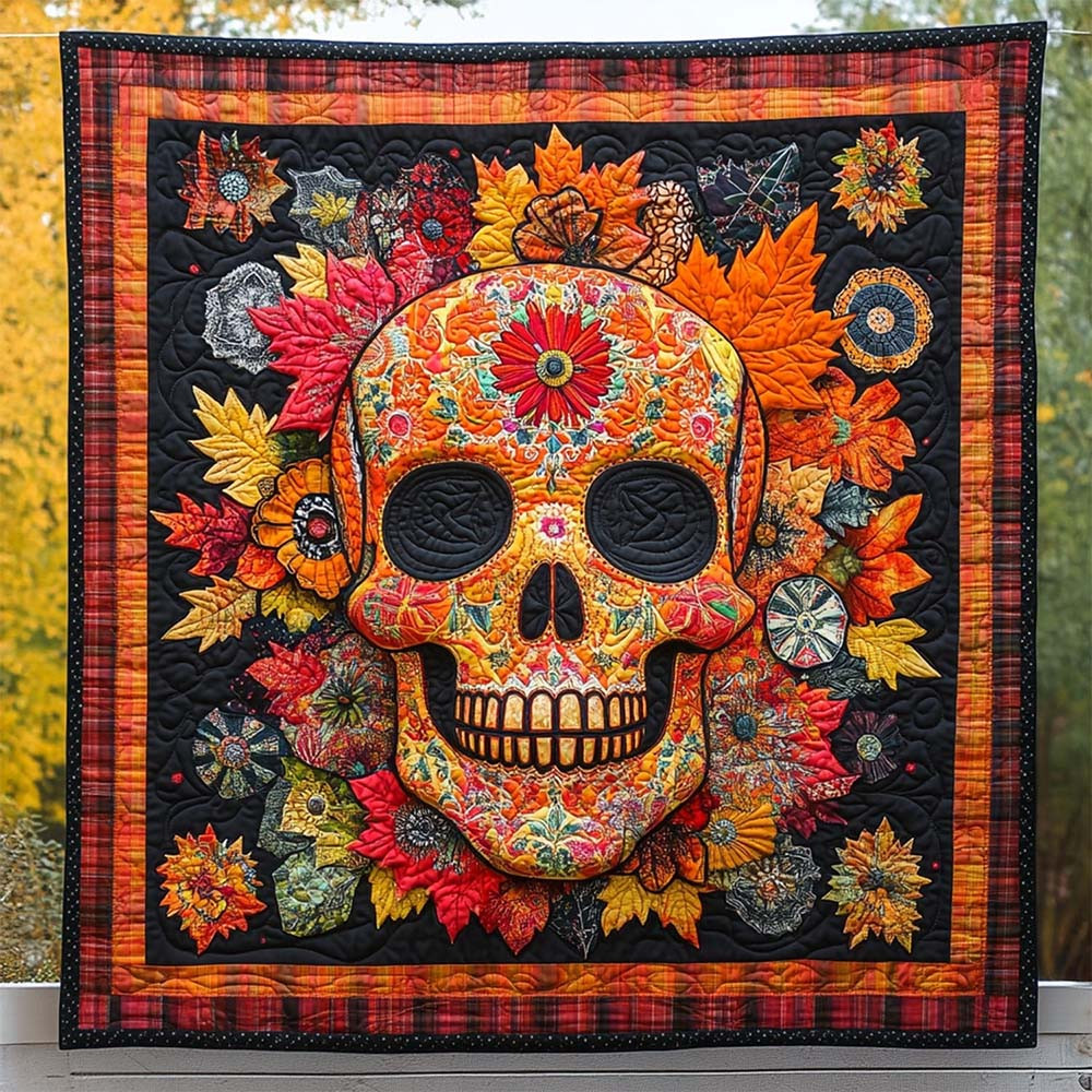 Day Of The Dead Quilted Blanket Dia De Los Muertos Decor Halloween Gifts - GWH