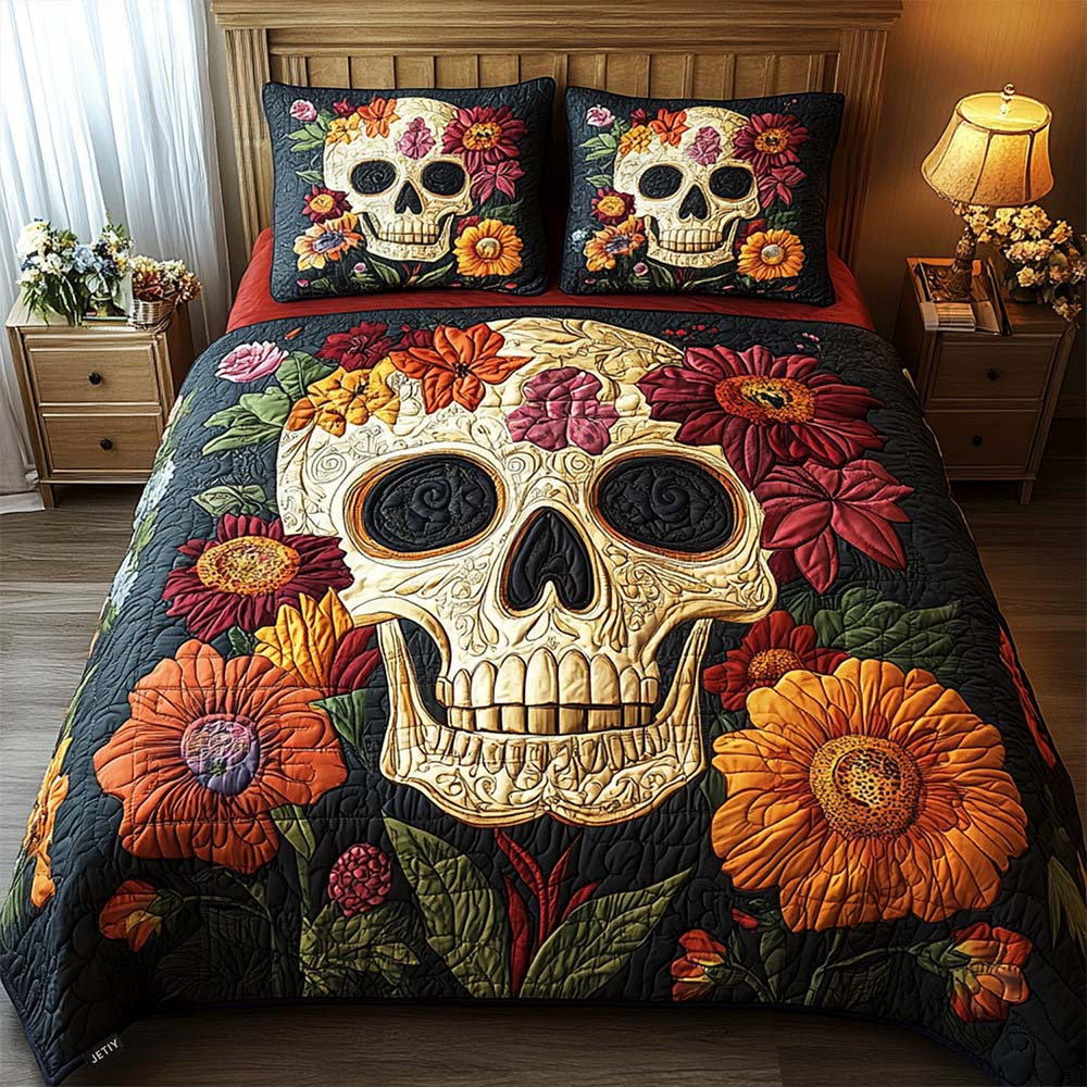 Dia De Los Muertos Quilted Bedding Set Day Of The Dead Room Decoration Halloween Gift - GWH