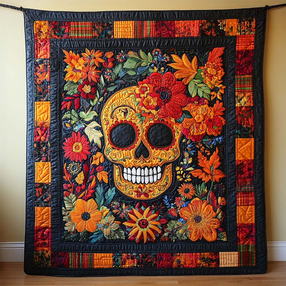 Dia De Los Muertos Quilted Blanket Floral Day Of the Dead Home Decor Halloween Gift - GWH
