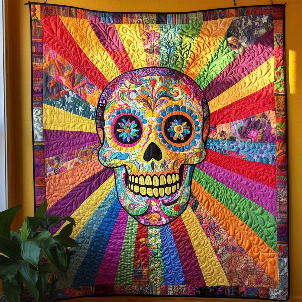 Dia De Los Muertos Quilted Blanket Floral Day Of the Dead Home Decor Holiday Gift - GWH