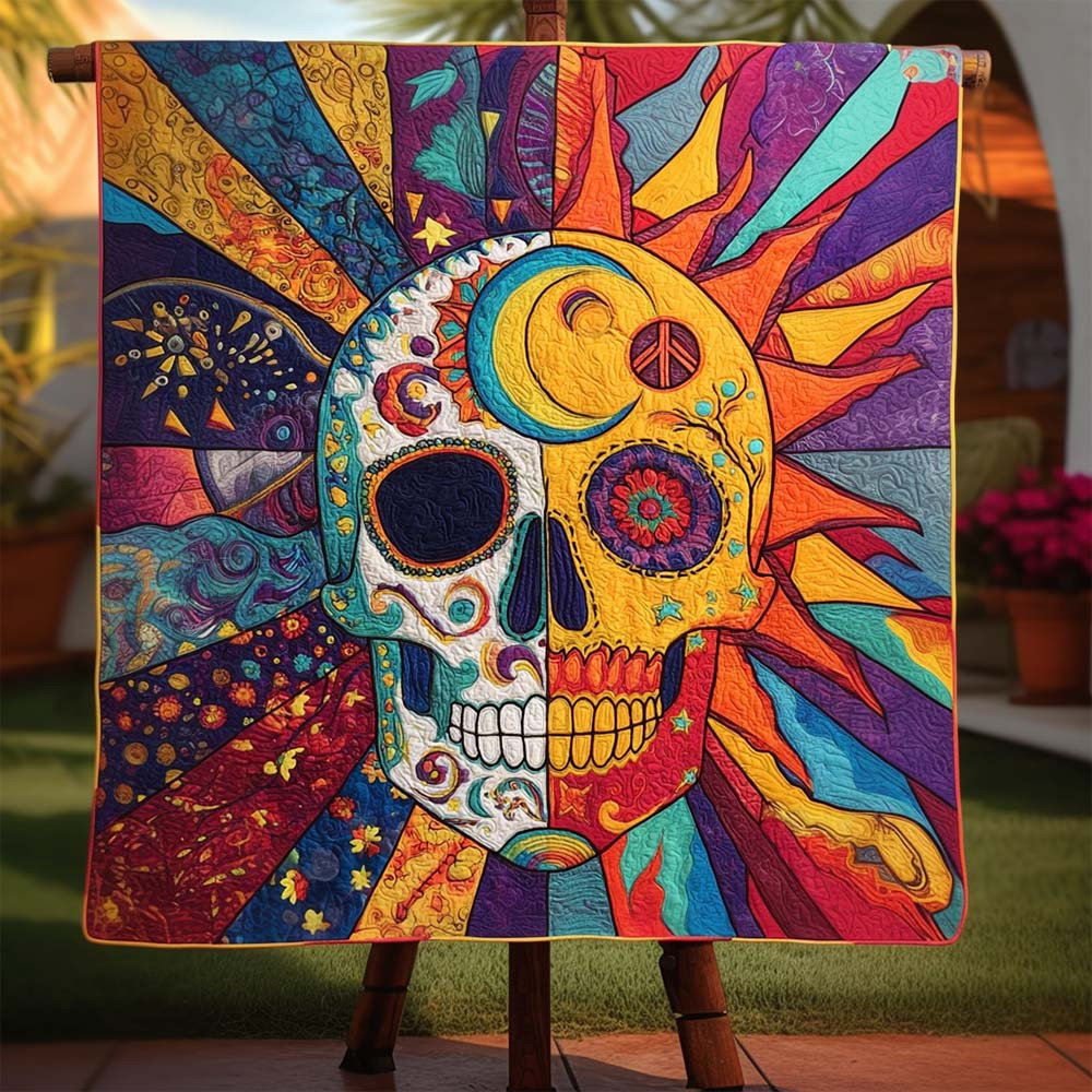Dia De Los Muertos Quilted Blanket Floral Day Of The Dead Home Decoration - GWH