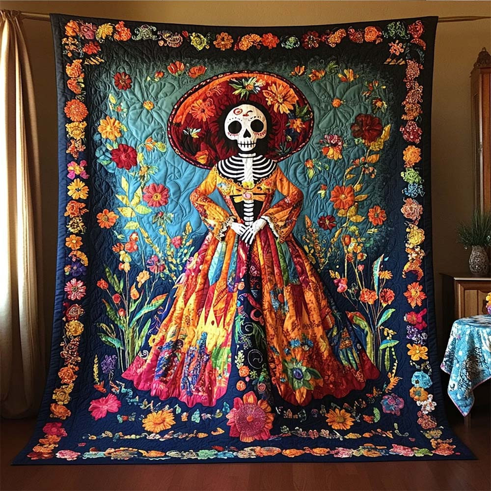 Dia De Los Muertos Quilted Blanket Floral Day Of The Dead Home Decoration Gift - GWH