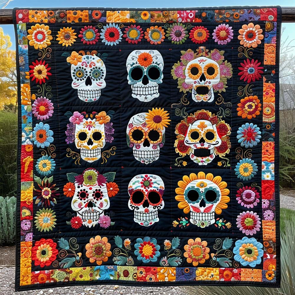 Dia De Los Muertos Quilted Blanket Floral Day Of The Dead Home Decoration Gift Ideas - GWH