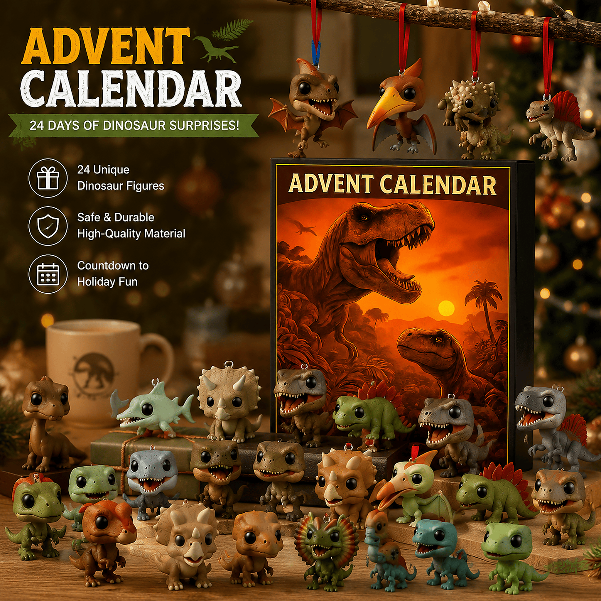 Dinosaur Advent Calendar 24 Day Christmas Countdown Best Gift For Friend - GWH