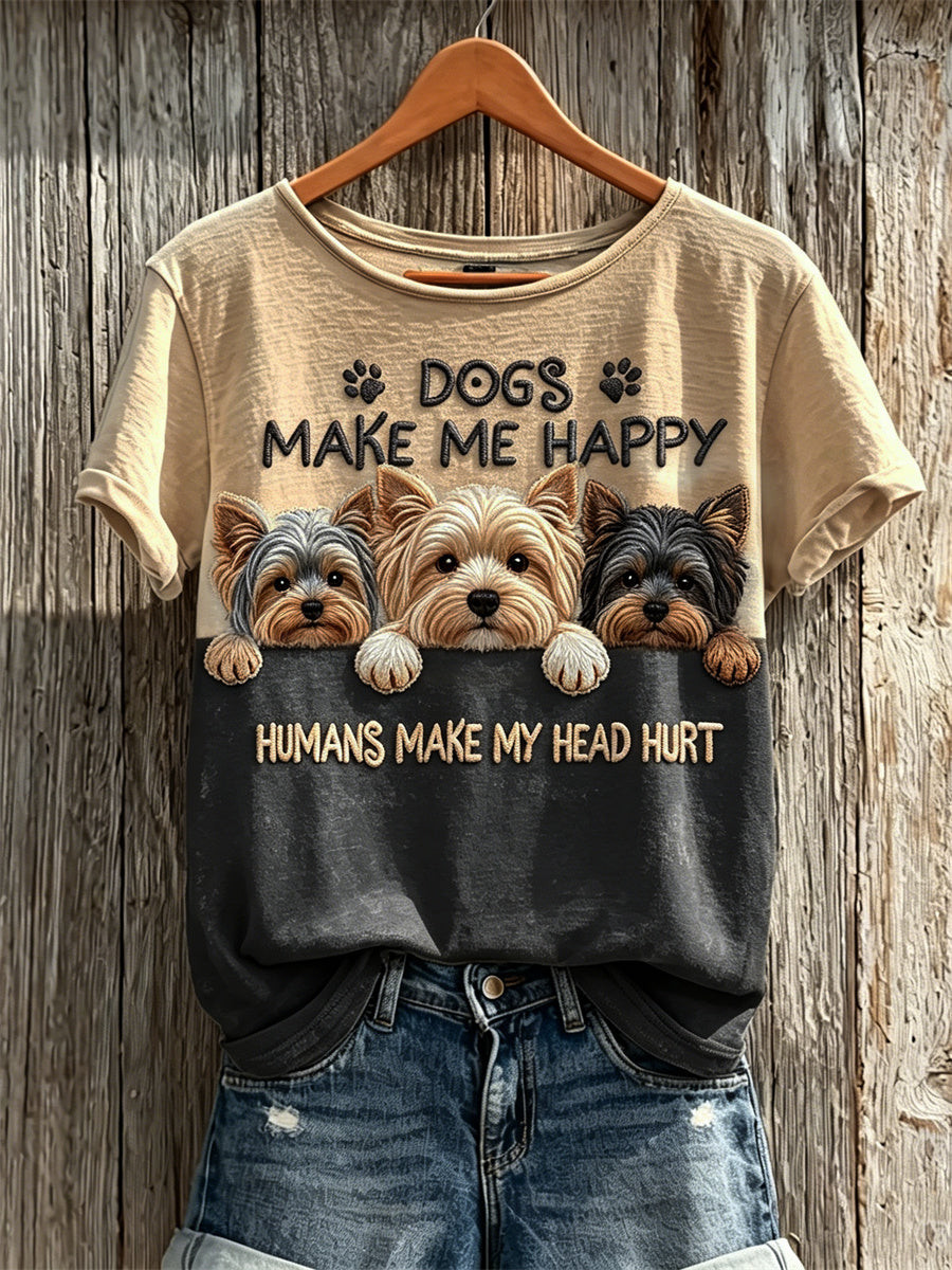 Dogs Make Me Happy T-Shirt Human Make My Head Hurt Vintage Dog Clothing Gifts For Dog Lovers - GWH