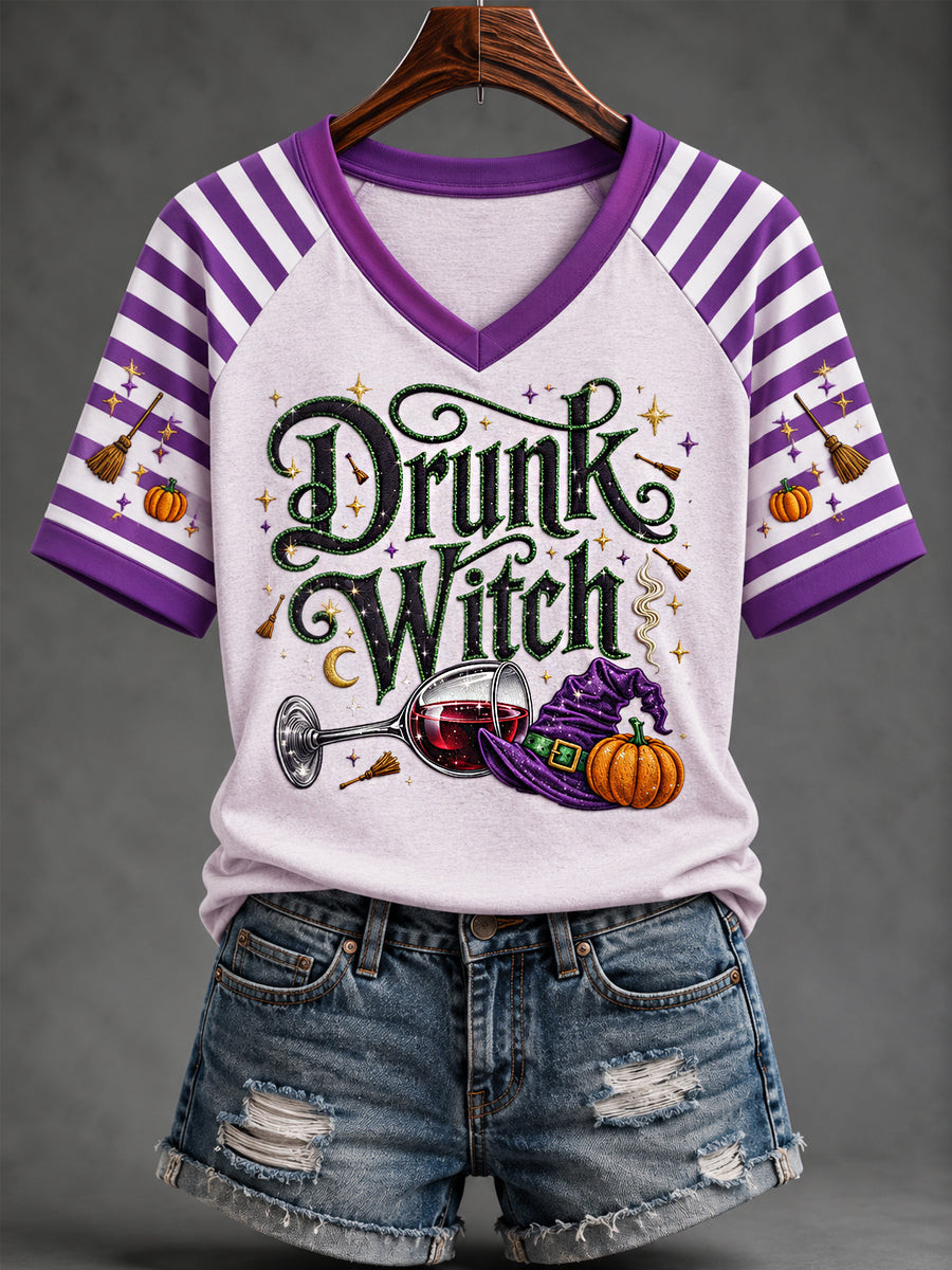 Drunk Witch V-Neck Shirt Funny Halloween Clothing Perfect Outfits Ideas - Gwh