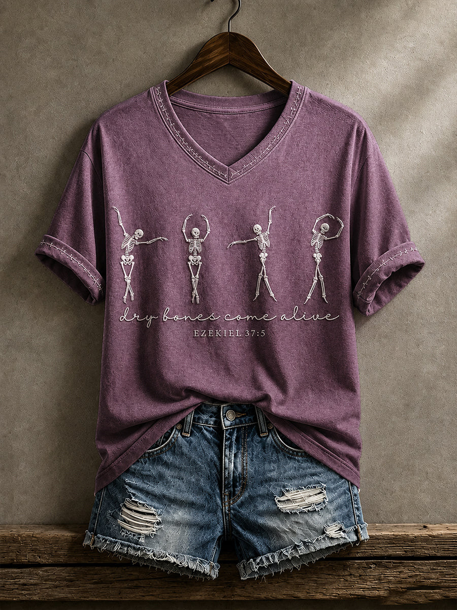 Dry Bones Come Alive Gothic V-Neck Shirt Dancing Skeletons Clothing Gift For Sister - Gwh