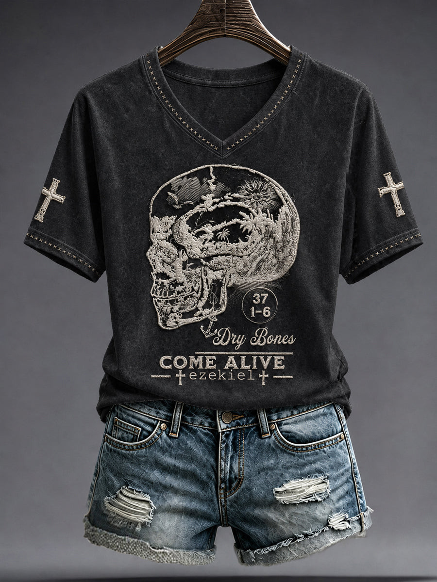 Dry Bones Come Alive V-Neck Shirt Christian Halloween Clothing Gift For Her - Gwh