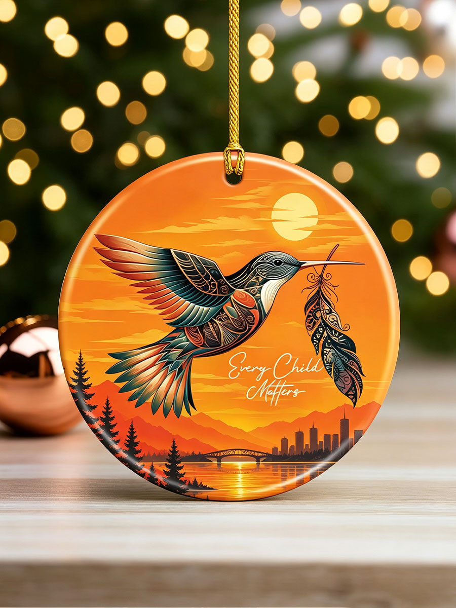 Every Child Matters Hummingbird Ceramic Ornament Orange Shirt Day Christmas Tree Decor - GWH