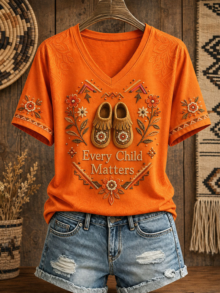 Every Child Matters V-Neck T-Shirt Canada Day Shirt Merch Gift Ideas For Wife - GWH