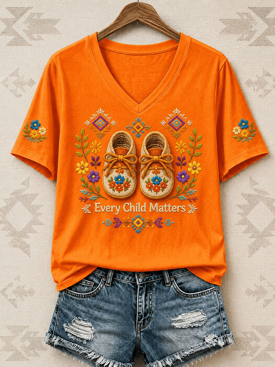 Every Child Matters V-Neck T-Shirt Canada Day Shirt Merchandise Gift For Her - GWH