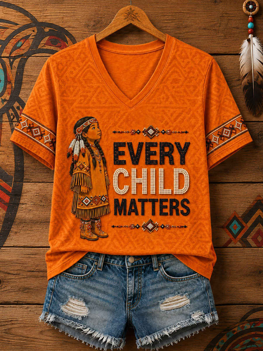 Every Child Matters V-Neck T-Shirt Orange Shirt Day Clothes Supports Gift Ideas - GWH