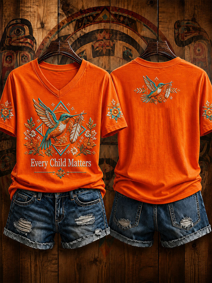 Every Child Matters V-Neck T-Shirt Orange Shirt Day Clothing Gift For Women - GWH