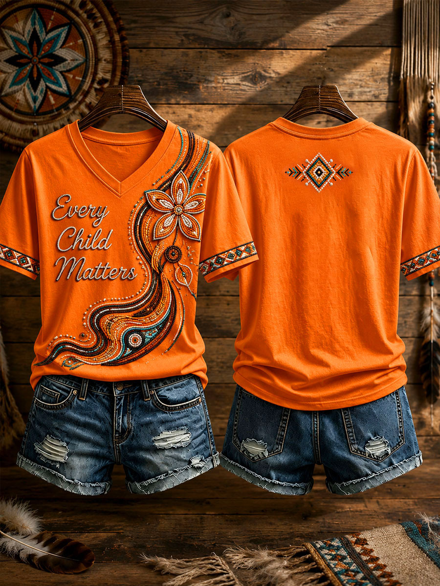 Every Child Matters V-Neck T-Shirt Orange Shirt Day Outfit Gift Ideas - GWH