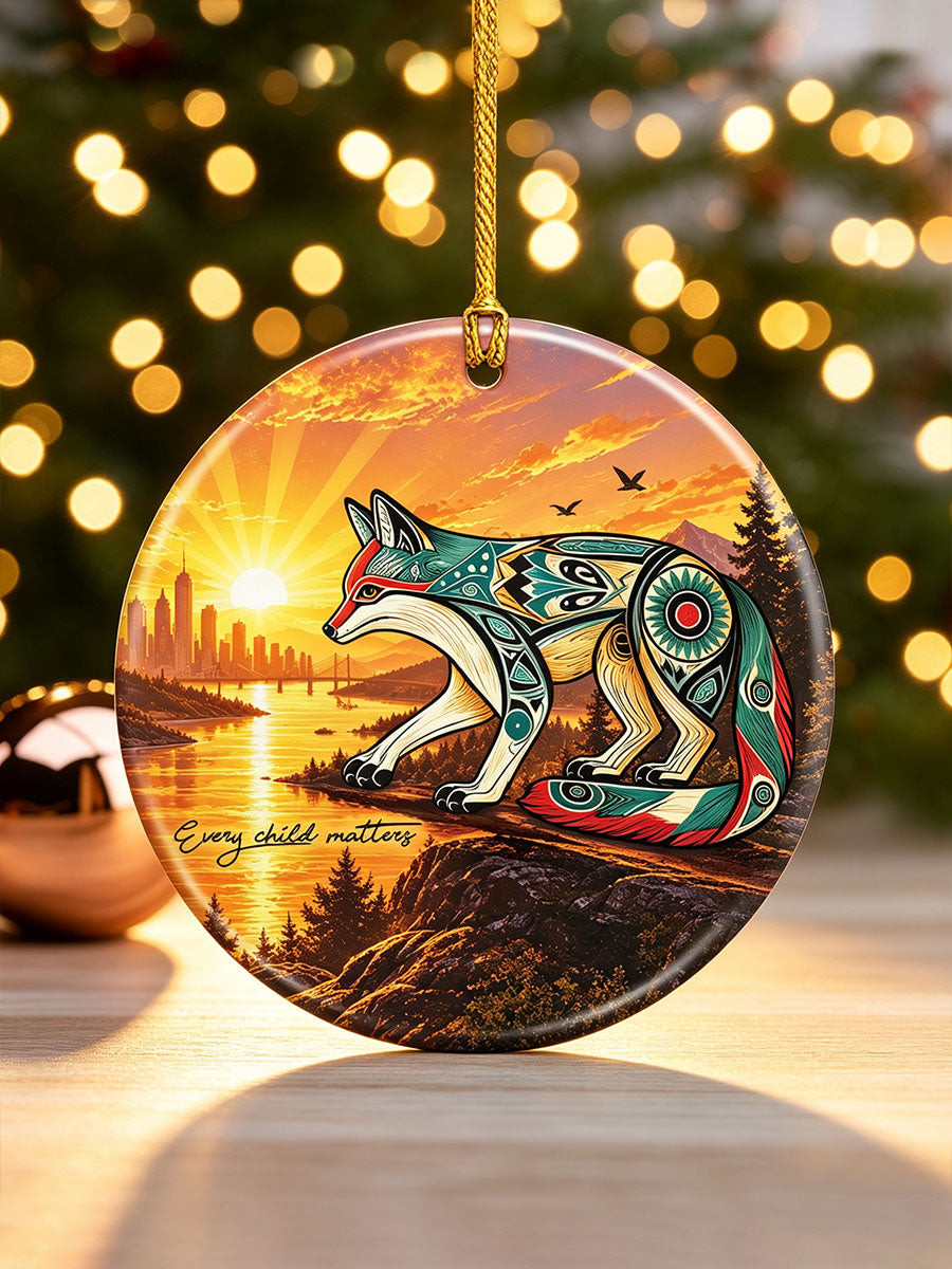 Every Child Matters Wolf Native Ceramic Ornament Orange Shirt Day Christmas Decor - GWH
