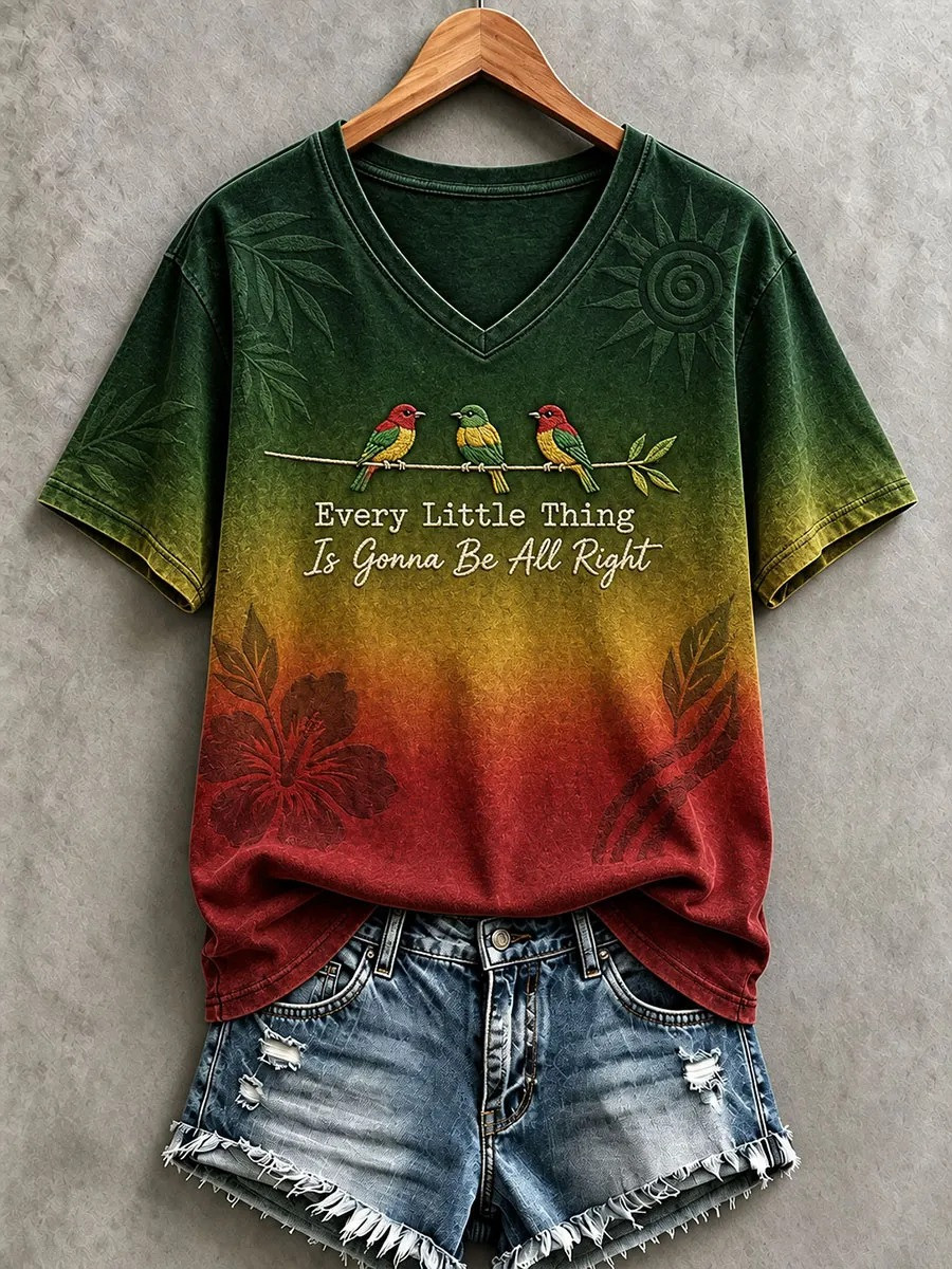 Every Little Thing Is Gonna Be All Right V-Neck Shirt Jamaican Music Vintage Outfit Best Gifts - GWH