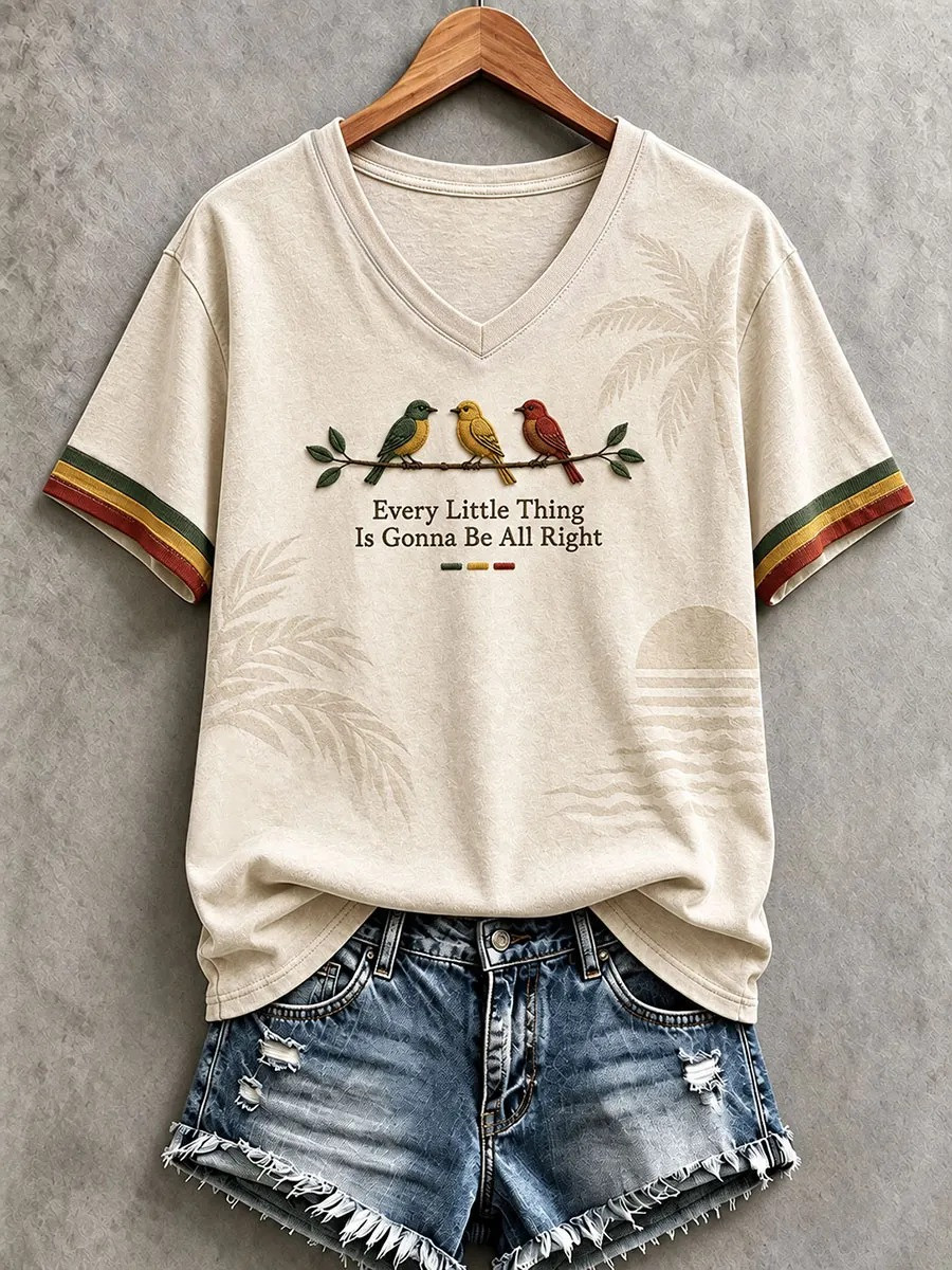 Every Little Thing Is Gonna Be All Right V-Neck Shirt Reggae Music Apparel Music Fans Gifts - GWH