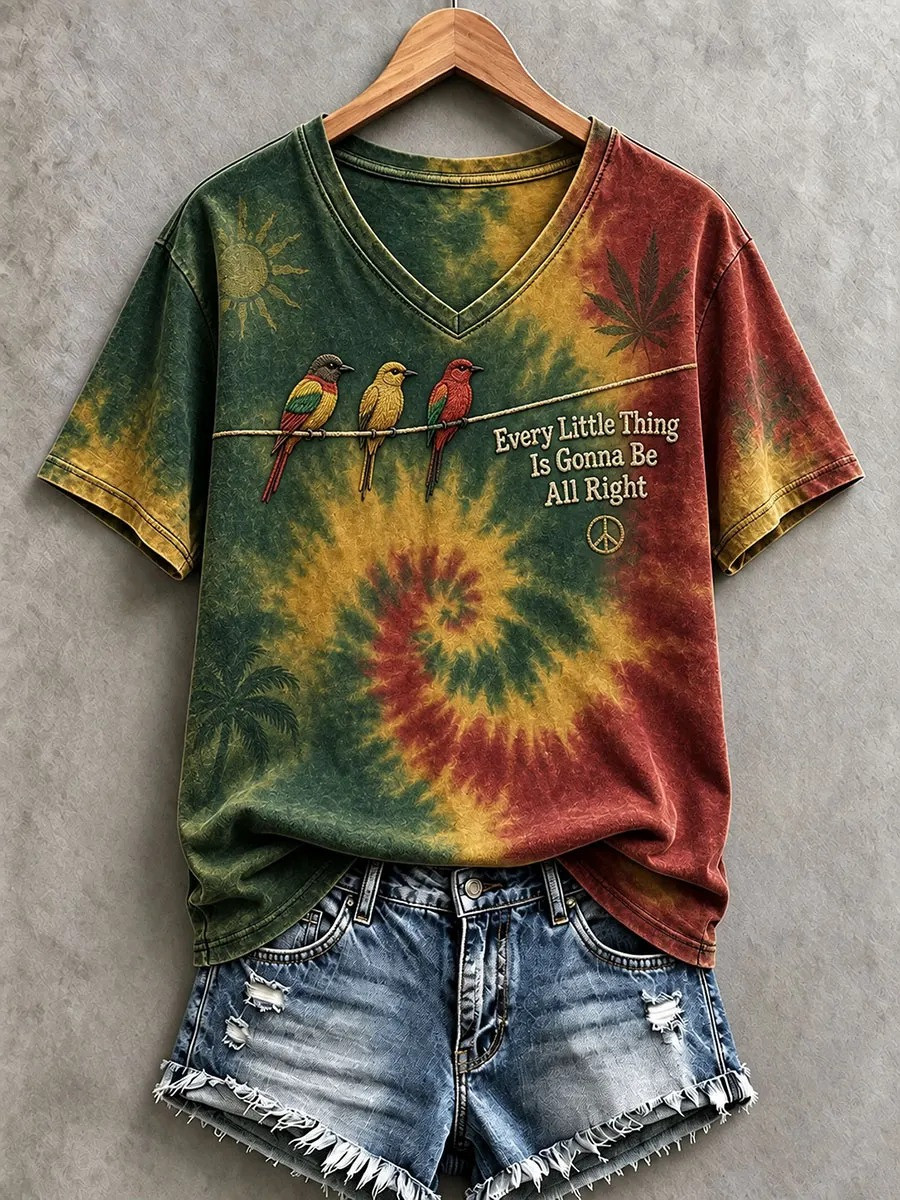 Every Little Thing Is Gonna Be All Right V-Neck Shirt Reggae Music Vintage Outfit Best Gifts - GWH