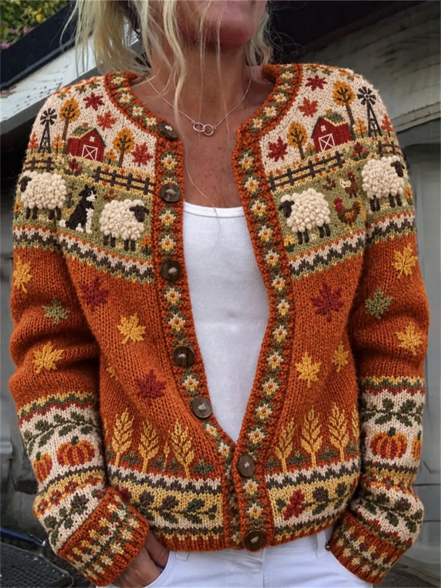 Fall Autumn Merch Fall Farm Animals Harvest Season Cardigan Best Fall Apparel Gifts For Mom - GWH