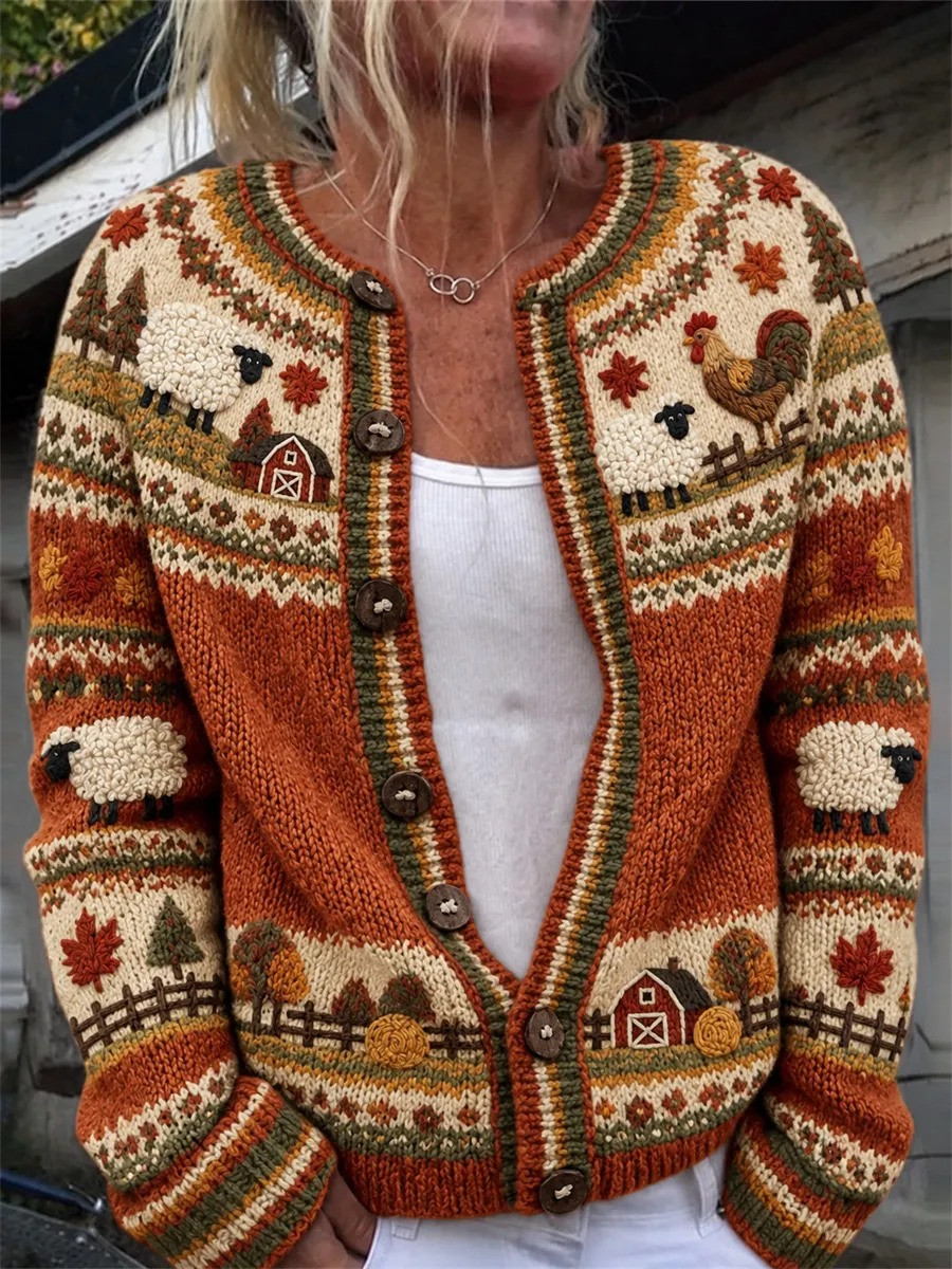 Fall Autumn Merch Fall Farm Rooster Sheep Cardigan Best Fall Apparel Gifts For Grandma - GWH