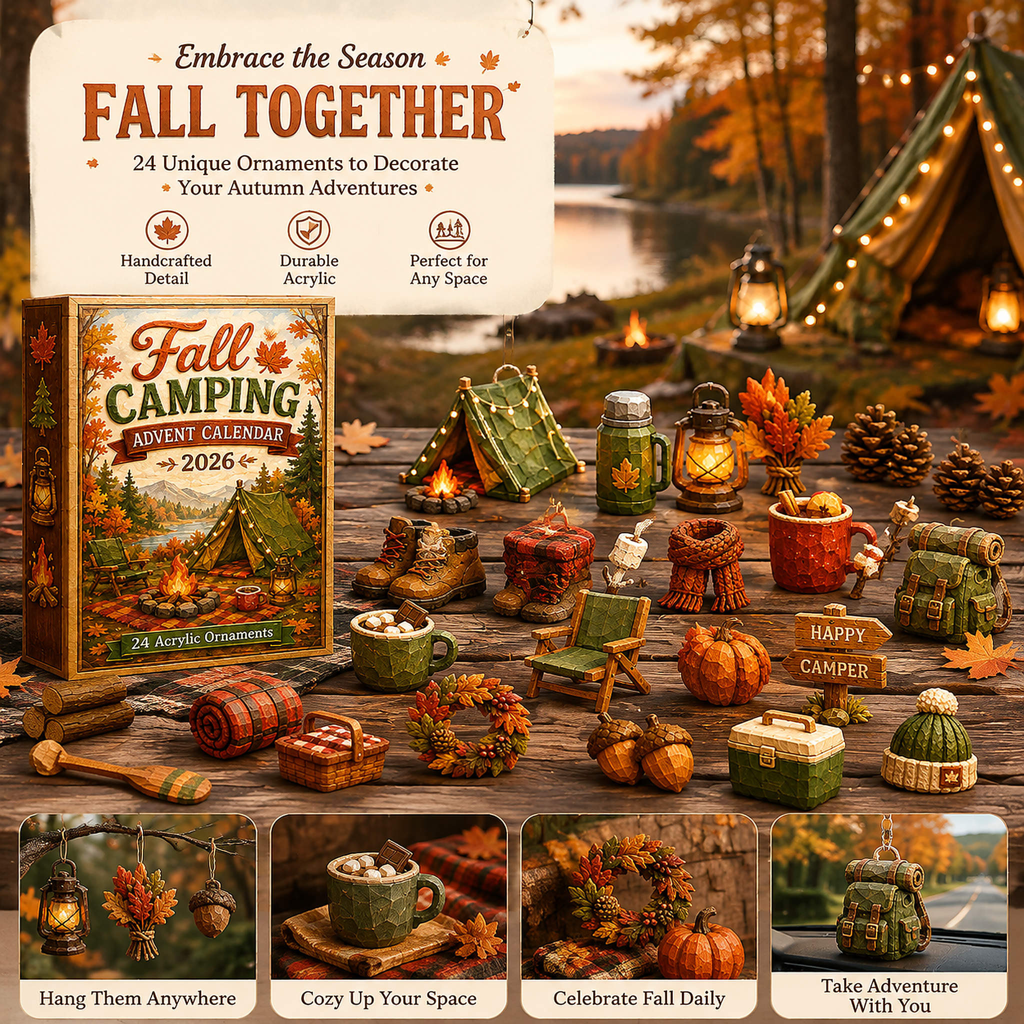 Fall Camping Advent Calendar 2026 24 Ornaments Christmas Countdown Gift For Friend - GWH