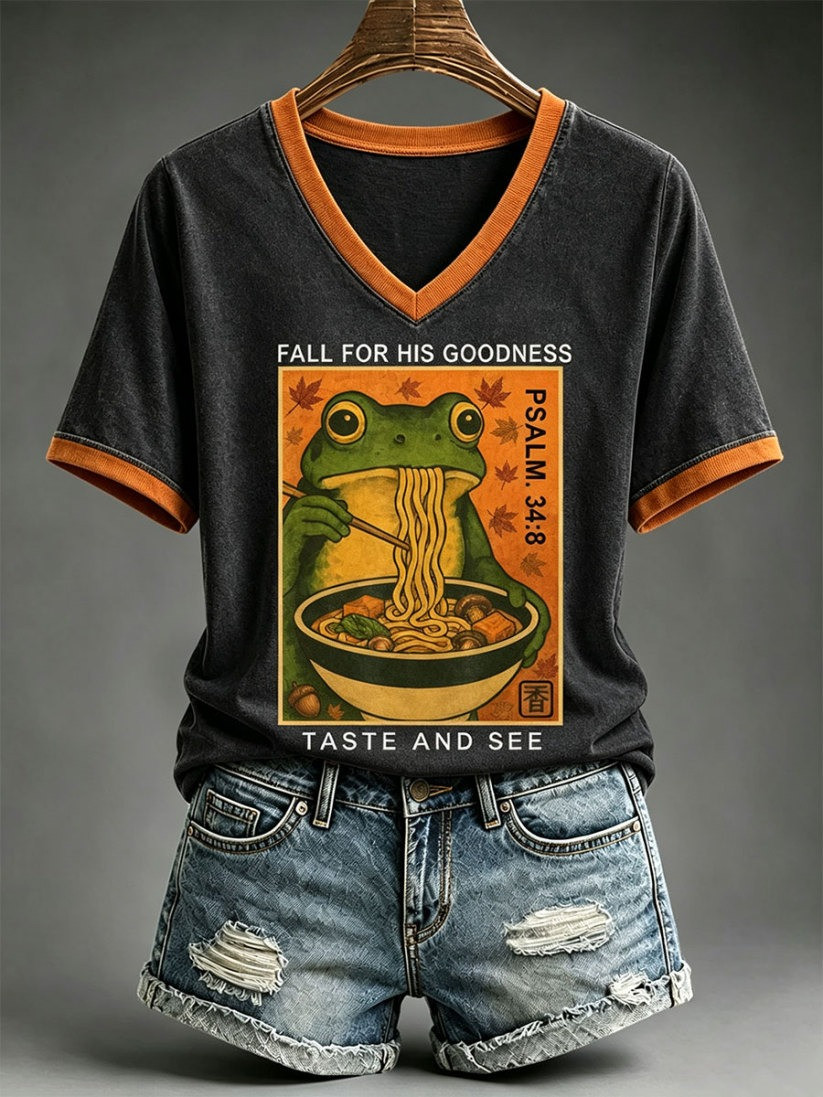 Fall For His Goodness V-Neck T-Shirt Christian Faith Apparel Gift For Women - Gwh
