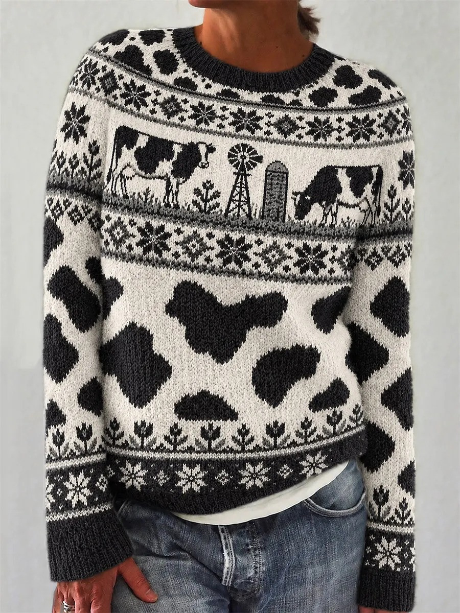 Farm Merch Cow pattern Casual Sweater Winter Apparel Gifts For Dad - GWH