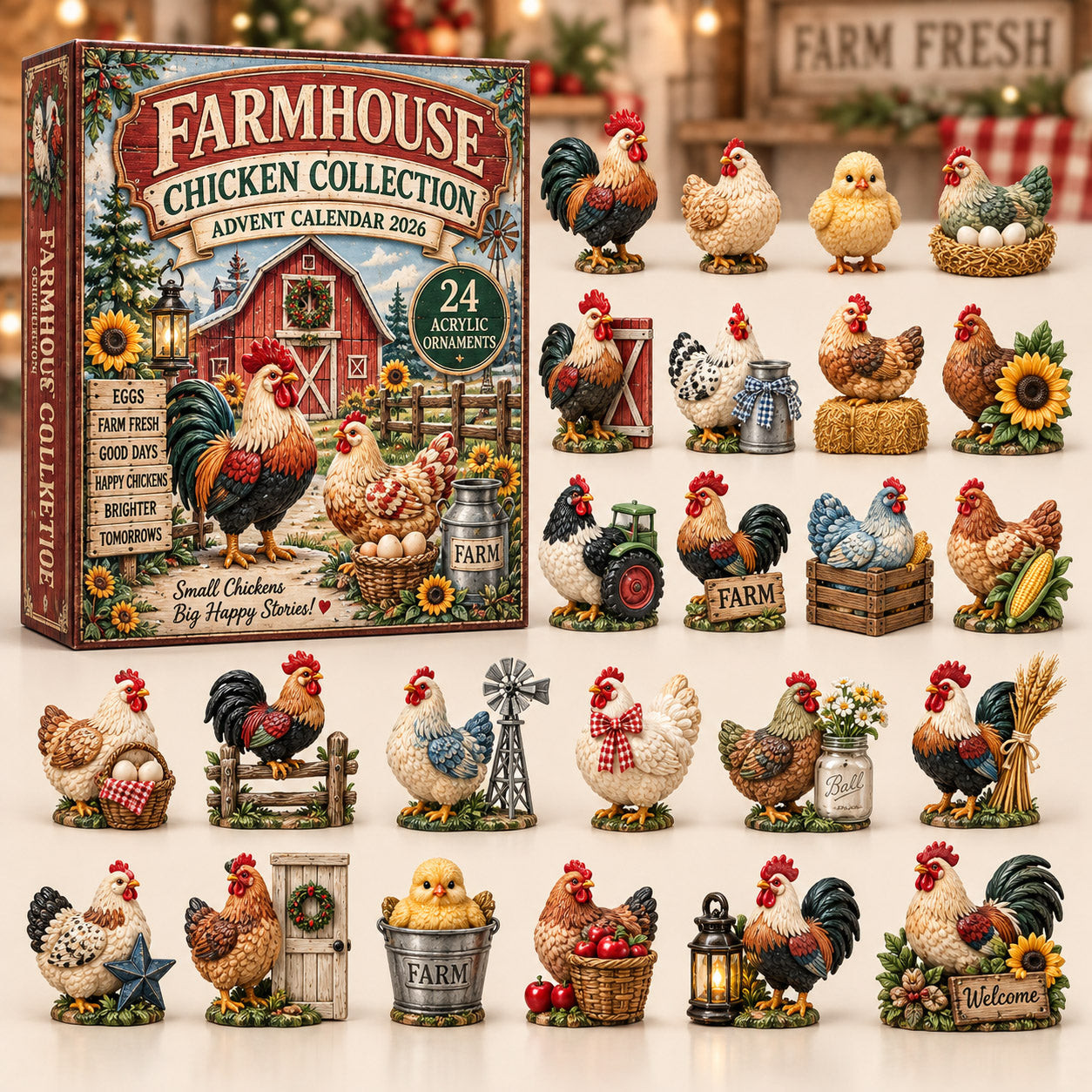 Farmhouse Chicken Advent Calendar 2026 Christmas Gift For Mom - GWH
