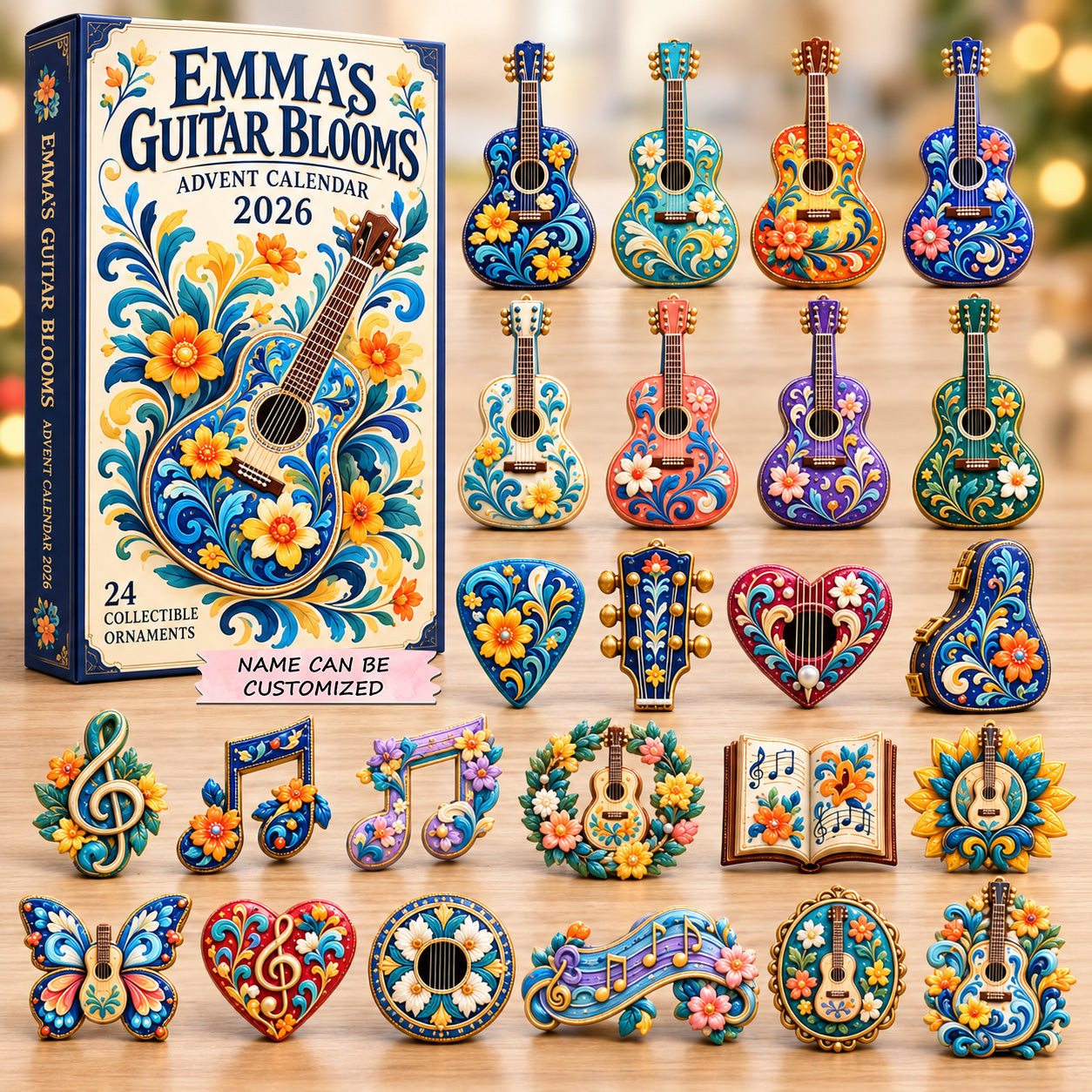 Floral Guitar Blooms Advent Calendar 2026 Christmas Gift For Music Lovers - GWH