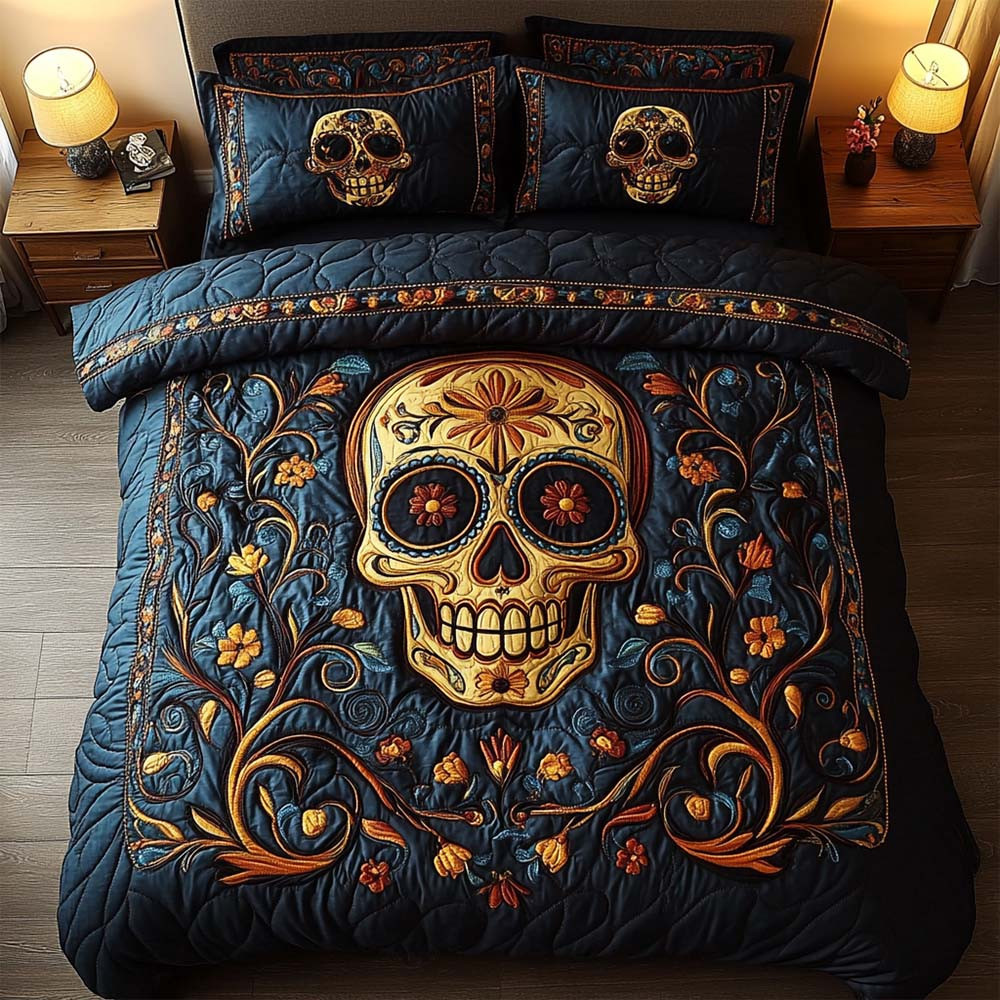 Floral Spirit Quilted Bedding Set Day Of The Dead Bedroom Decoration - GWH
