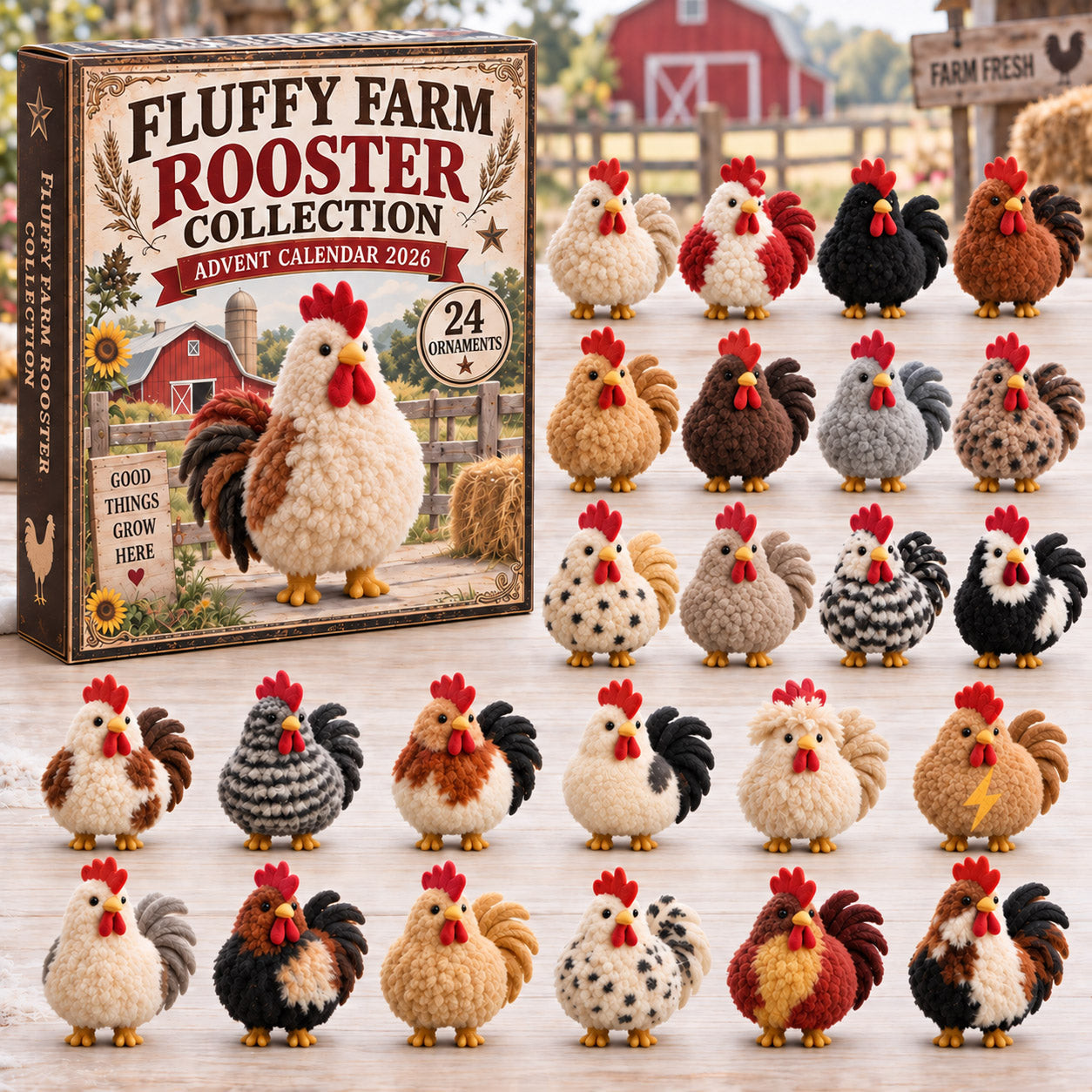 Fluffy Farm Rooster Collection Advent Calendar 2026 Christmas Gifts For Mom - GWH