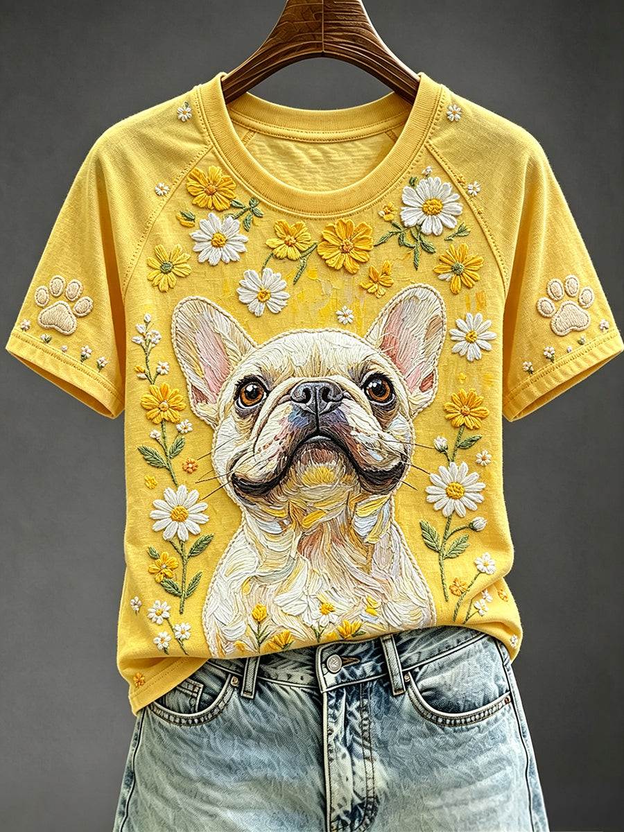 French Bulldog Merch Daisy Flowers T-Shirt Cute Apparel Gift For Sister - GWH