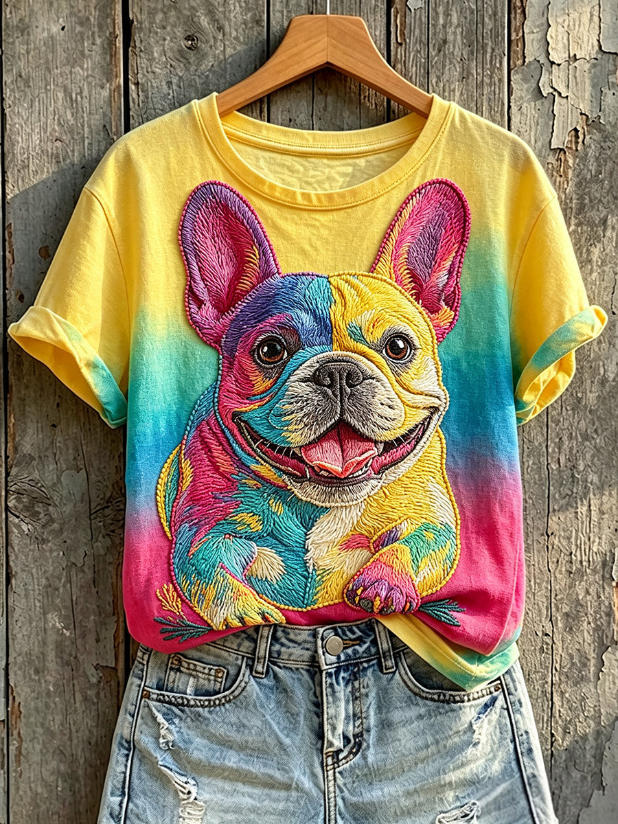 French Bulldog Merch Rainbow Art T-Shirt Cute Clothes Gift For Sister - GWH