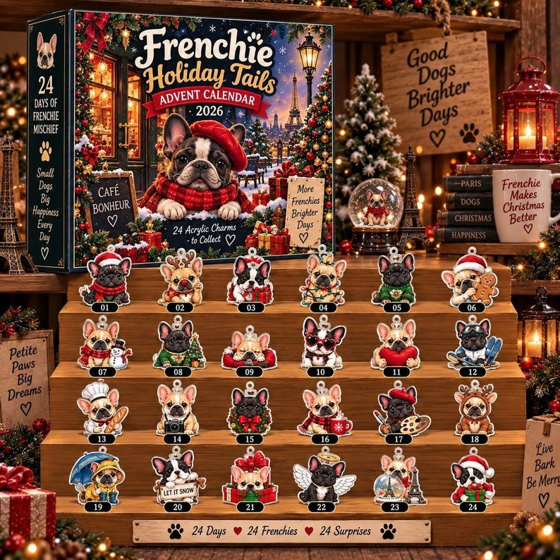 Frenchie Holiday Tails Advent Calendar 2026 Christmas Countdown Gifts For Dog Lovers - GWH