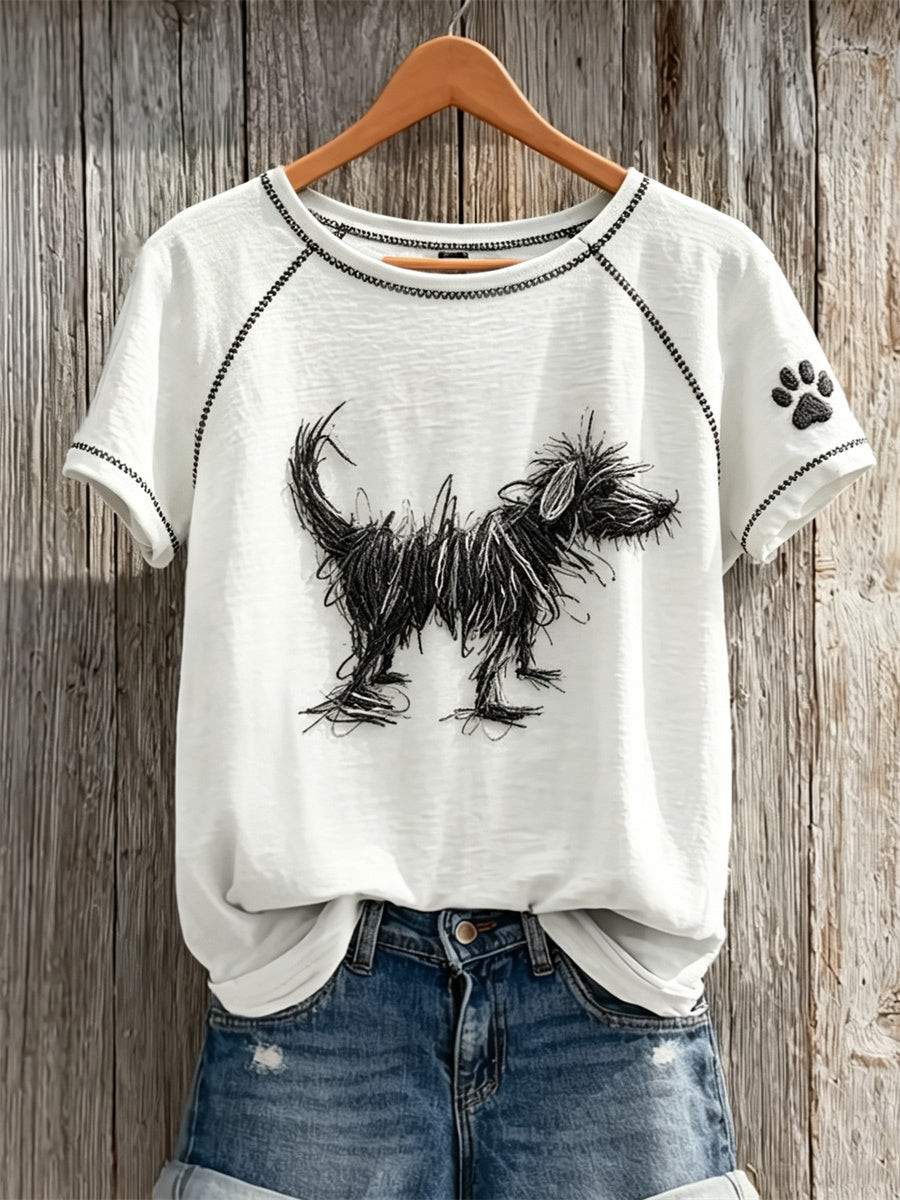 Fuzzy Dog Merch Abstract Line Art T-Shirt Minimalist Apparel Gift For Sister - GWH