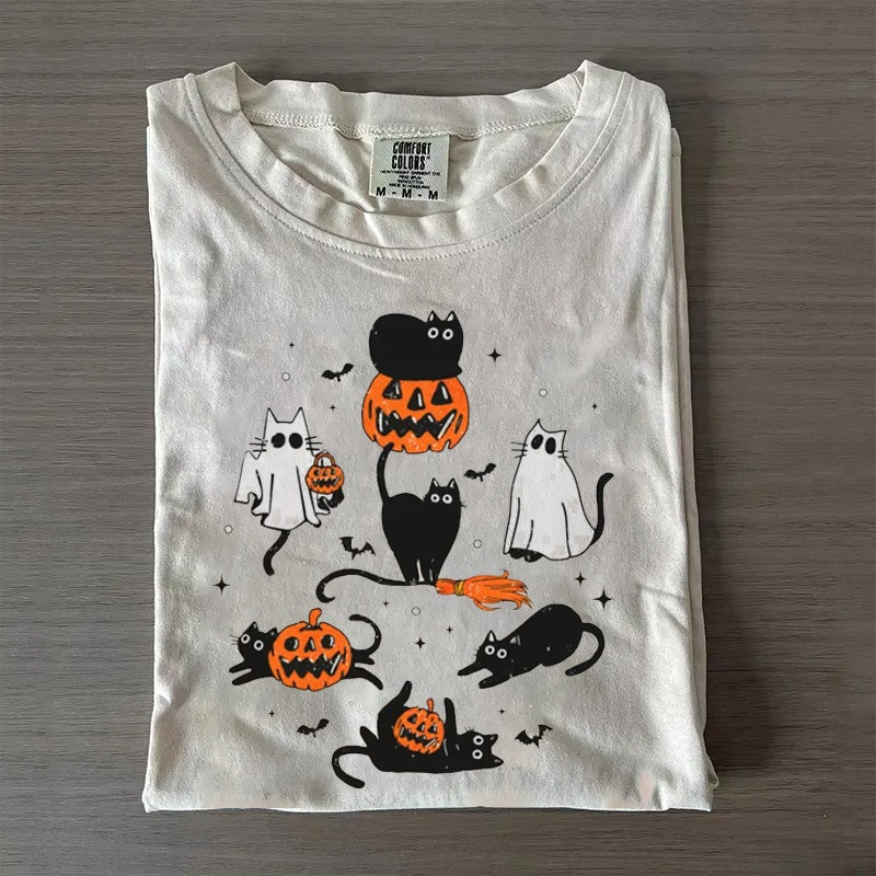 Ghost Cats Halloween Shirt Cute Spooky Season Clothing Ideas Halloween Gifts For Cat Lovers - GWH