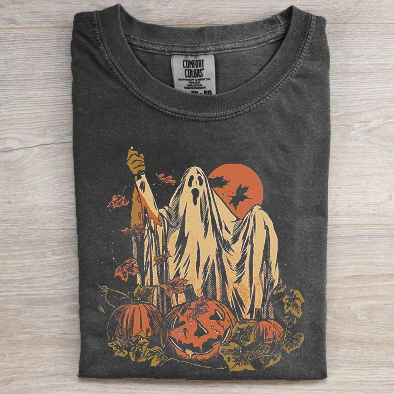 Ghost Pumpkin Retro Halloween Shirt Spooky Season Outfits Halloween Gifts For Husband - GWH