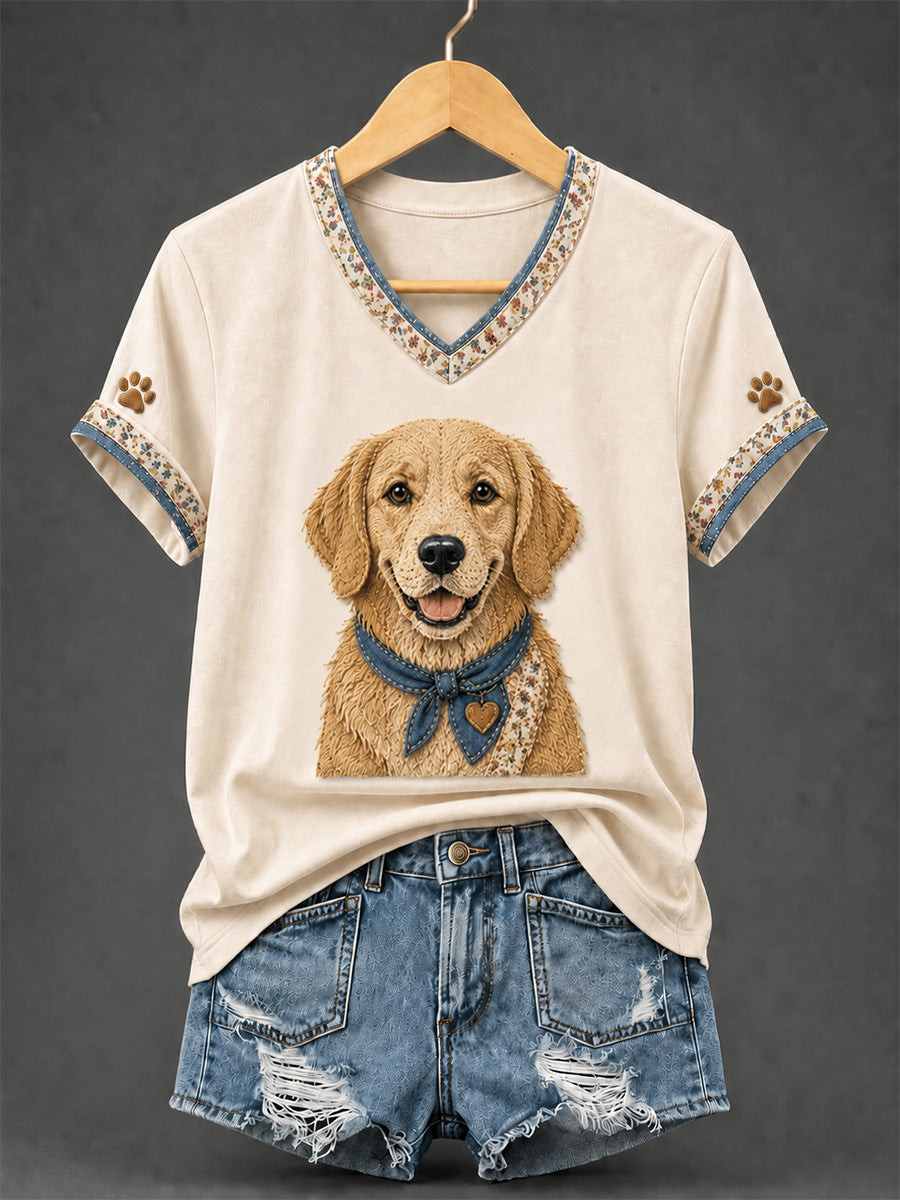 Golden Retriever Dog V-Neck T-Shirt Vintage Dog Clothing Dog Mom Gift - GWH